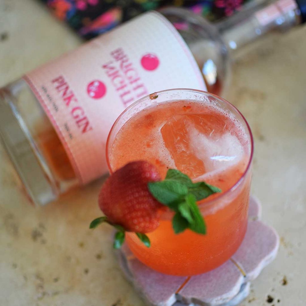 Strawberry mint smash gin cocktail