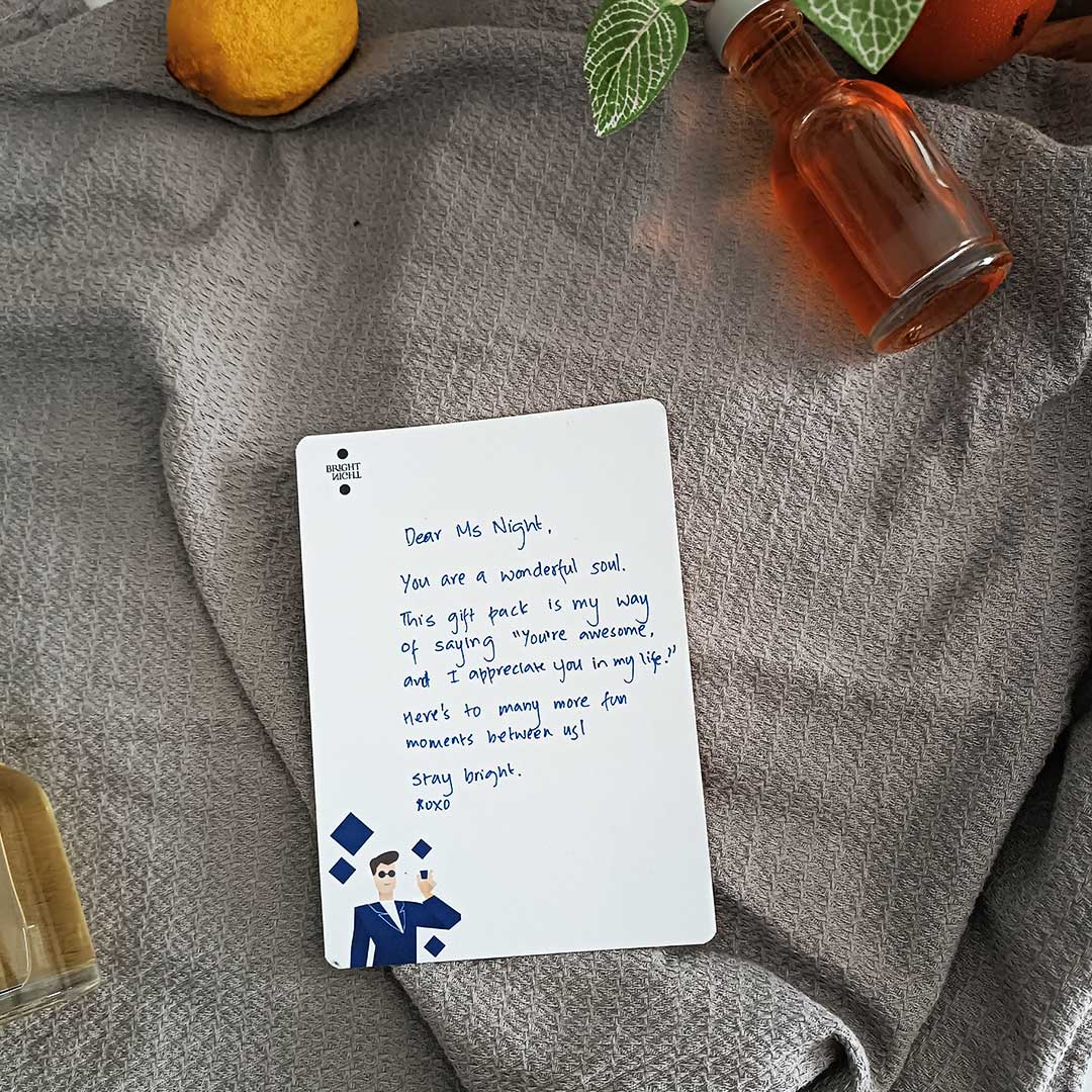 Hand written thank you note  featuring a gin connoisseur